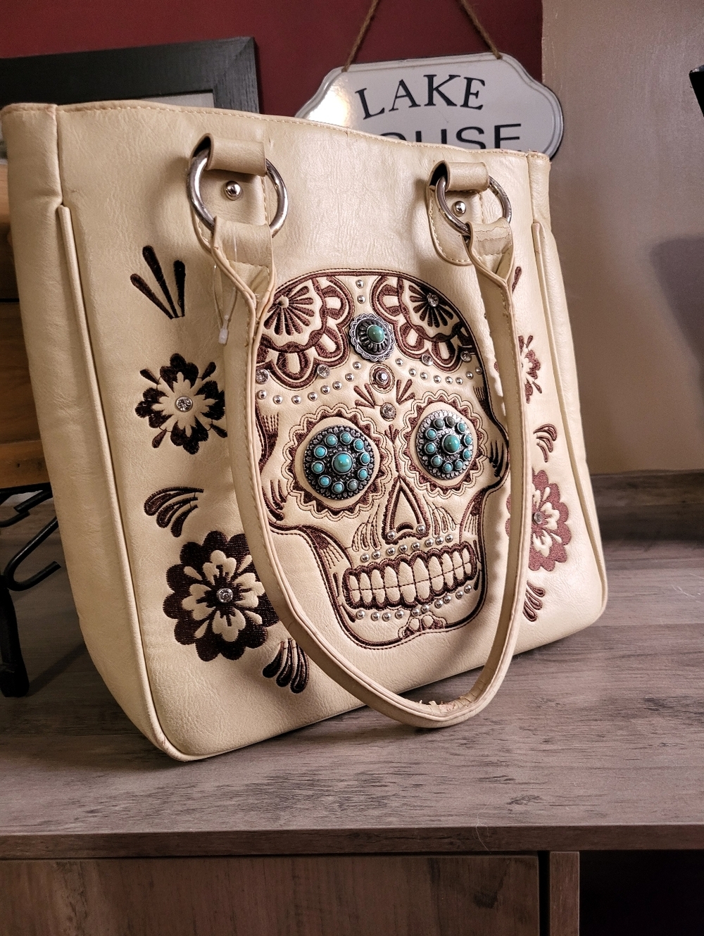 Montana West Sugar Skull Concealed Carry Bag Cream/beige